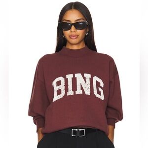NWT Anine Bing Bradie Sweatshirt M Burgundy Red Logo Mock Neck Distressed Knit